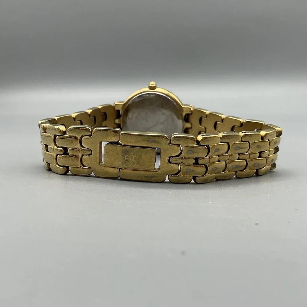 Bulova Womens Watch 24mm Black Dial Gold Tone Bracelet Diamond New Battery 6.75